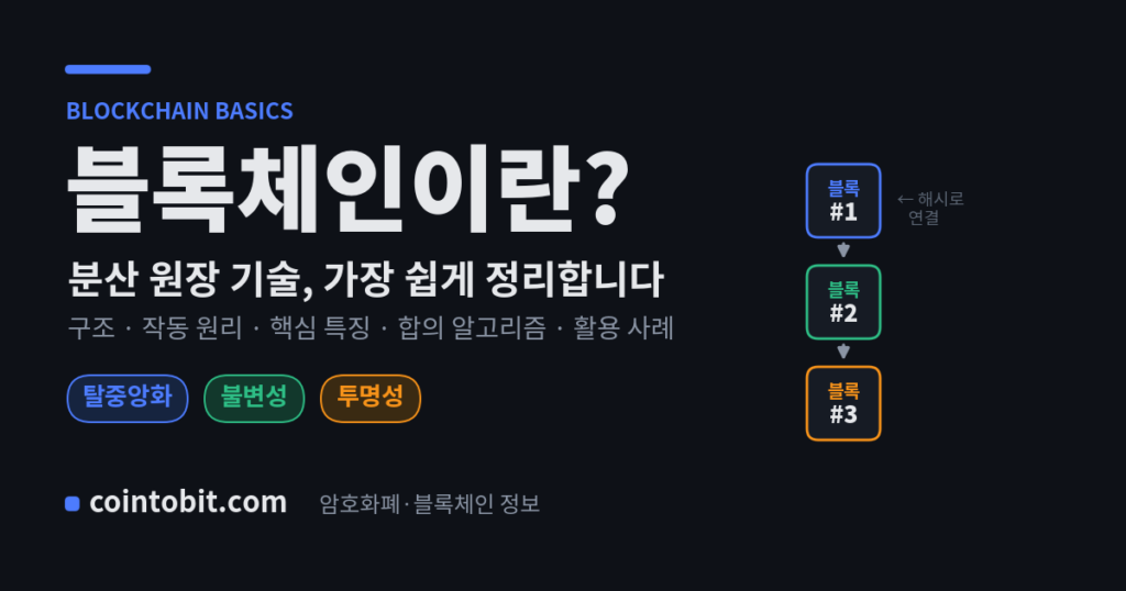 블록체인이란 무엇인가 — 블록이 해시로 연결된 구조를 설명하는 대표 이미지