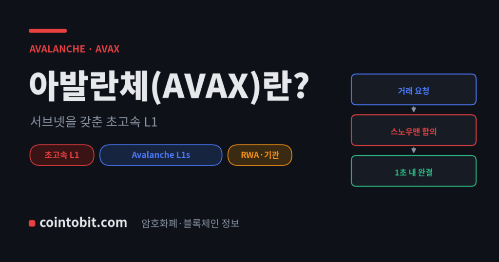 아발란체(AVAX)란 무엇인가 — 서브넷을 갖춘 초고속 L1 블록체인의 코인을 설명하는 대표 이미지