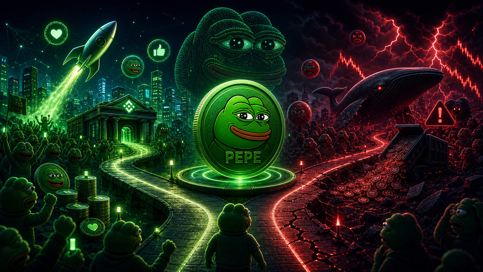 페페 PEPE 향후 전망 — 강세 요인과 리스크 요인을 정리한 이미지