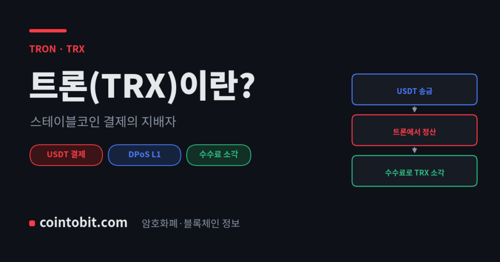 트론(TRX)이란 무엇인가 — 스테이블코인 결제를 지배하는 L1을 설명하는 대표 이미지