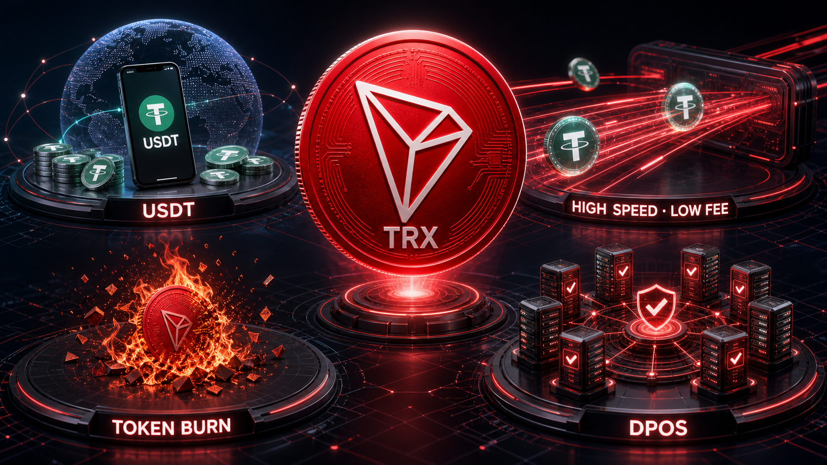 USDT 결제 지배·저비용·소각·DPoS.
